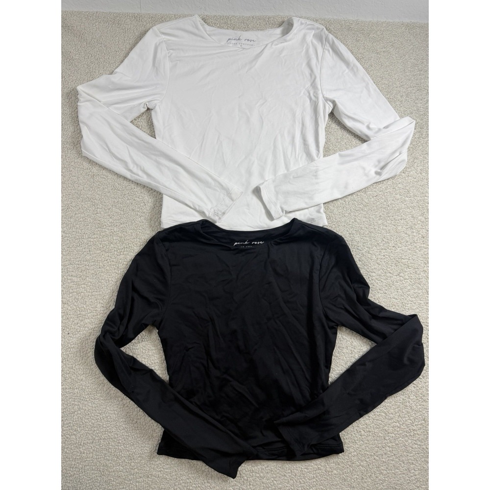 Pink Rose Luxe Contour Womens XS Long Sleeve Tops Black White Lot of 2 Stretch